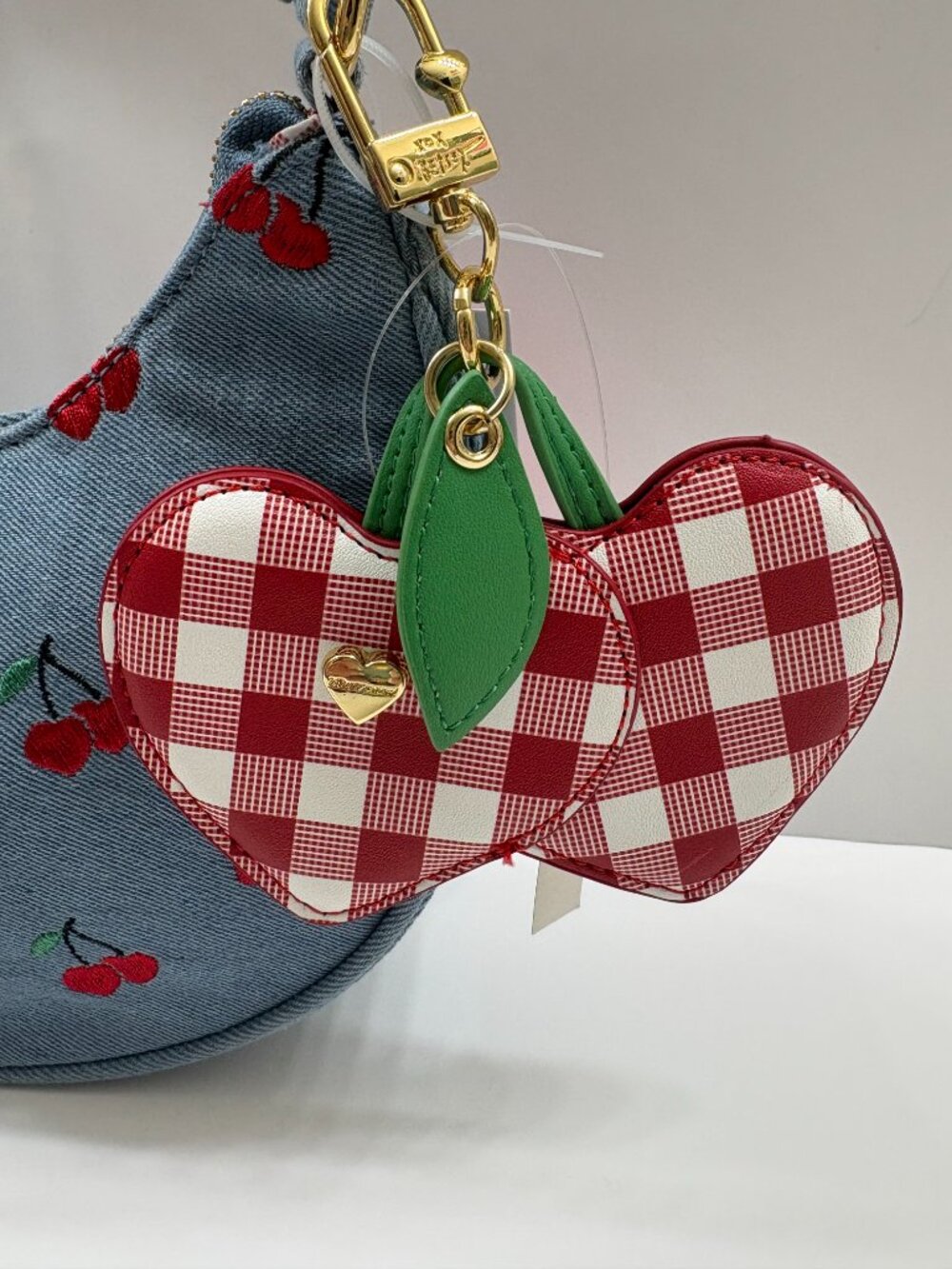 Betsey Johnson - XO Northy Denim Shoulder Bag / Purse W/ Red Cherries - NWT - Picture 8 of 13